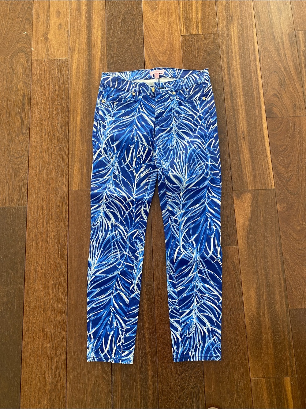 Lilly Pulitzer Blue Leaf-Print Skinny Jeans